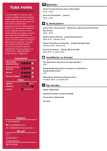 Fen Bilgisi Öğretmeni CV Örnekleri cv indir